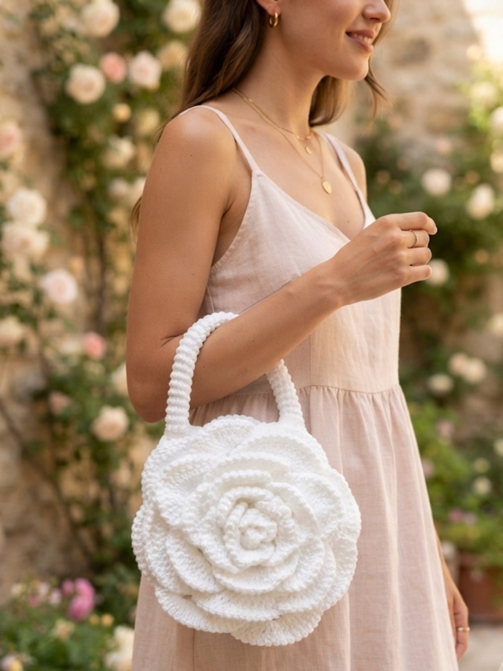 Handmade Crochet Rose Bag | Bridal Wedding Clutch-Romantic White Flower Handbag